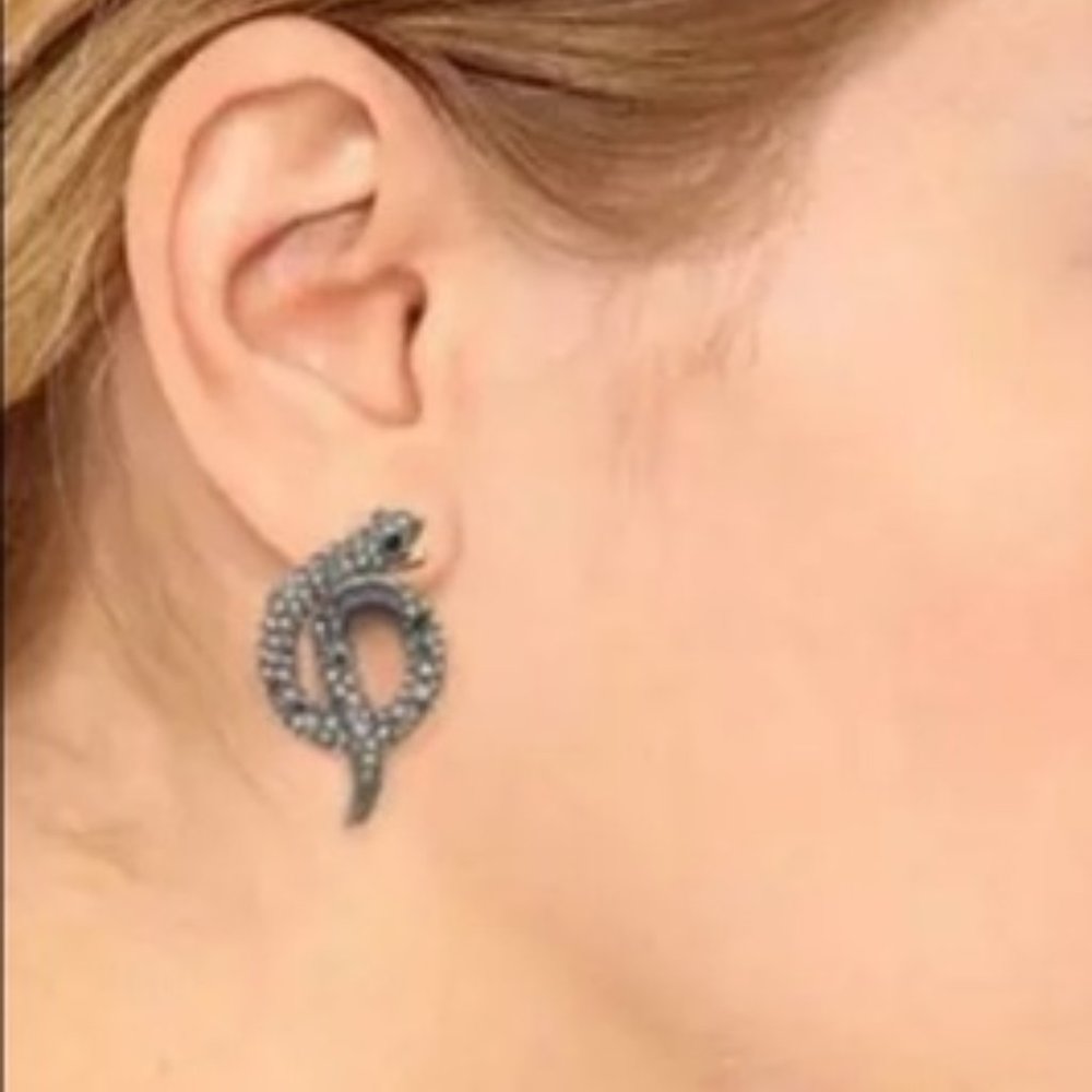 NEW Alexis Bittar Coiled Serpent Black Snake Earrings - Picture 5 of 5